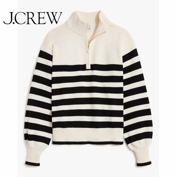 J. Crew Striped half-zip sweater with pearl zipper - Picture 10 of 10